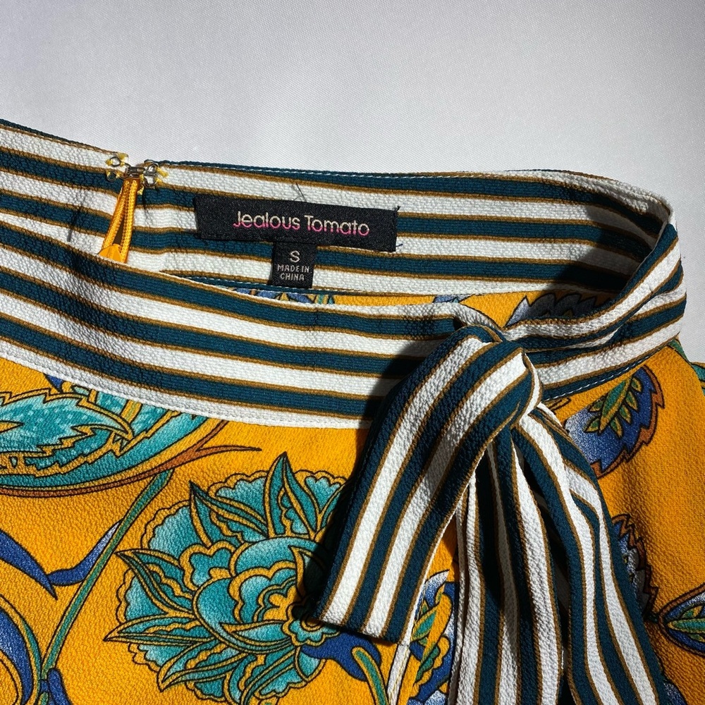 Jealous tomato yellow and floral front split skirt